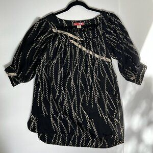 Vintage 90s 100% Silk Blouse – Black & Cream Elegance